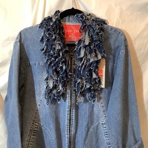 NWT‎ Upcycled denim jean jacket with jean fringe Rustic denim western funky